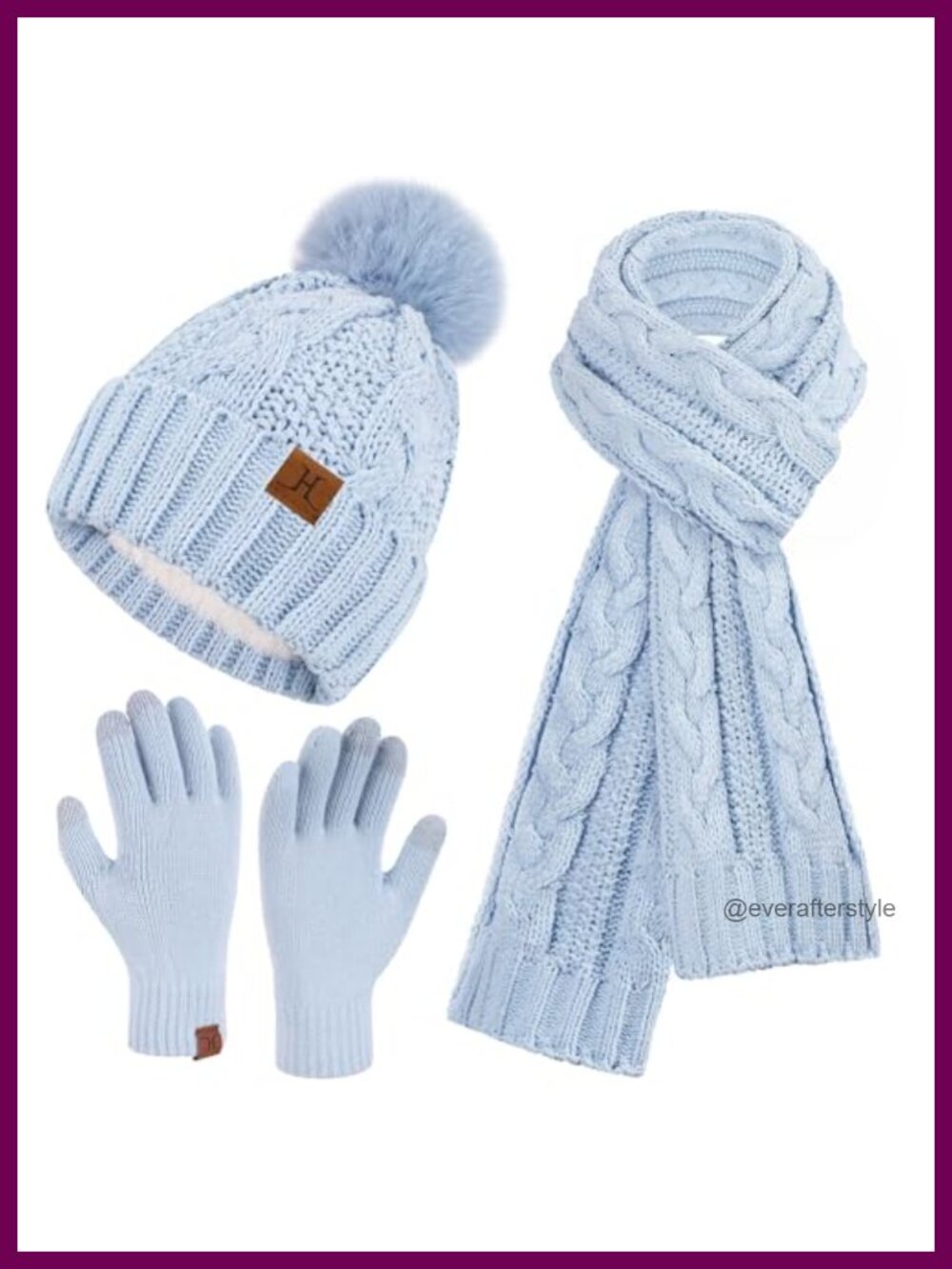 Womens Chenille Beanie Hat Scarf Gloves Set Fleece Lined Touchscreen Winter